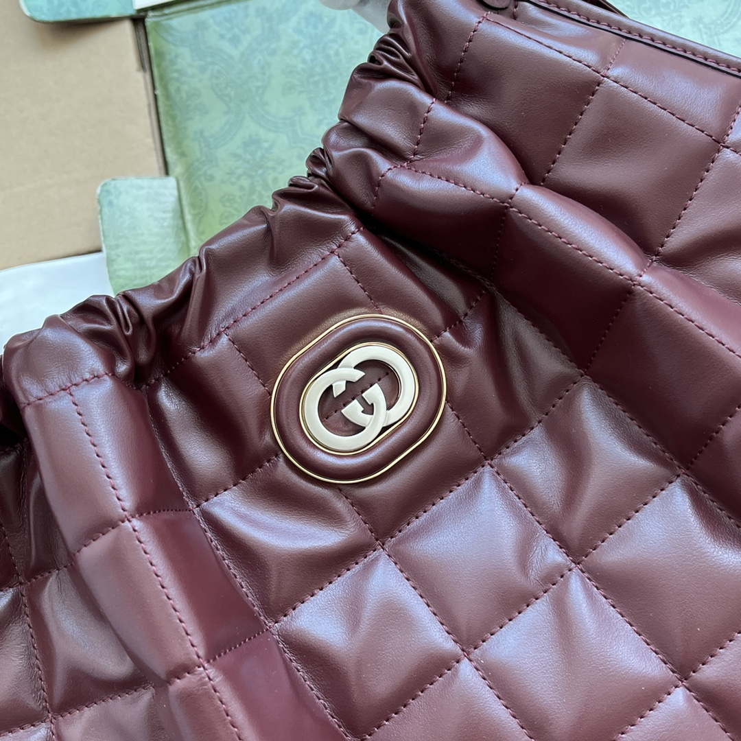 Gucci 746210 Gucci Deco medium tote bag in Wine red leather - Default Title - View 5