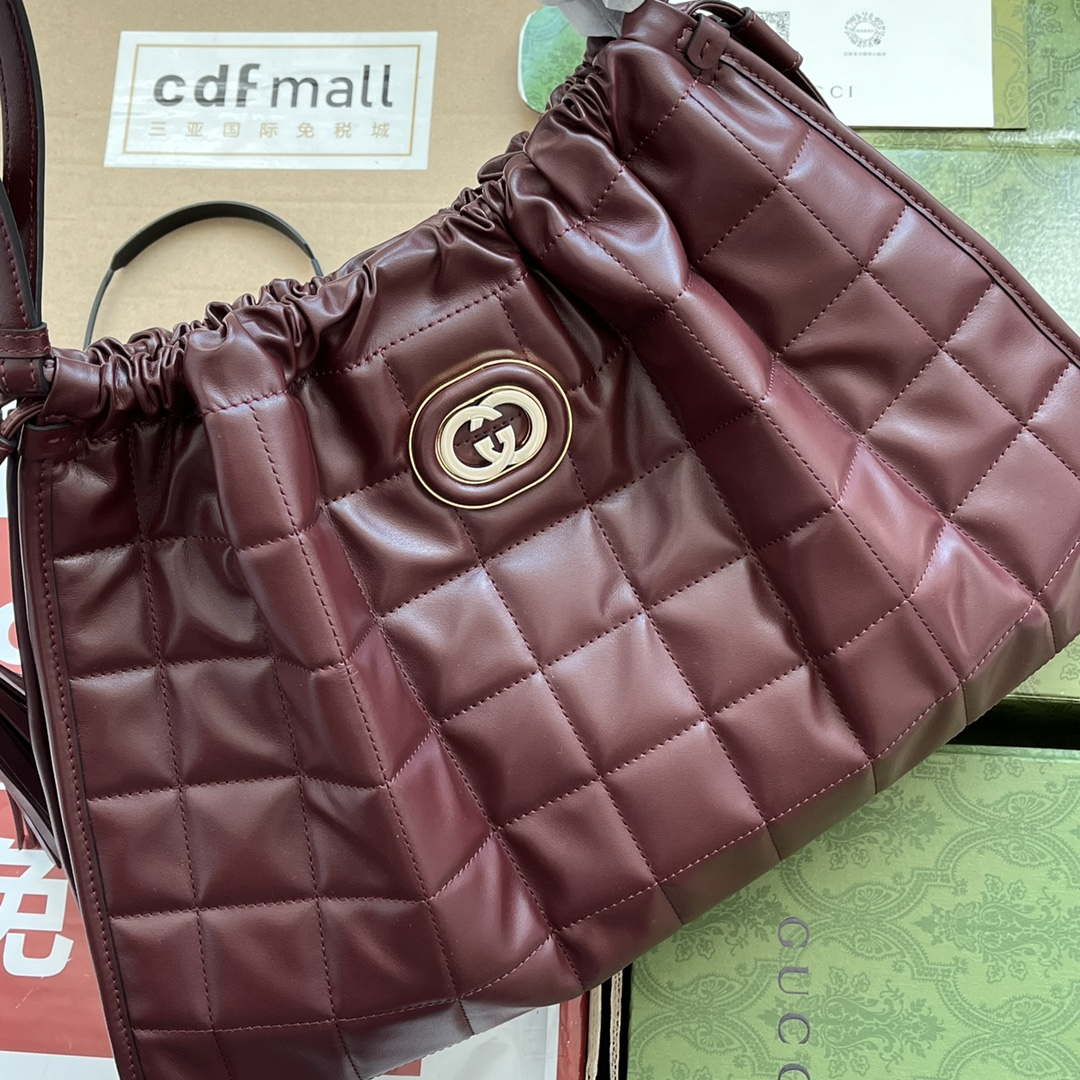 Gucci 746210 Gucci Deco medium tote bag in Wine red leather - Default Title - View 7