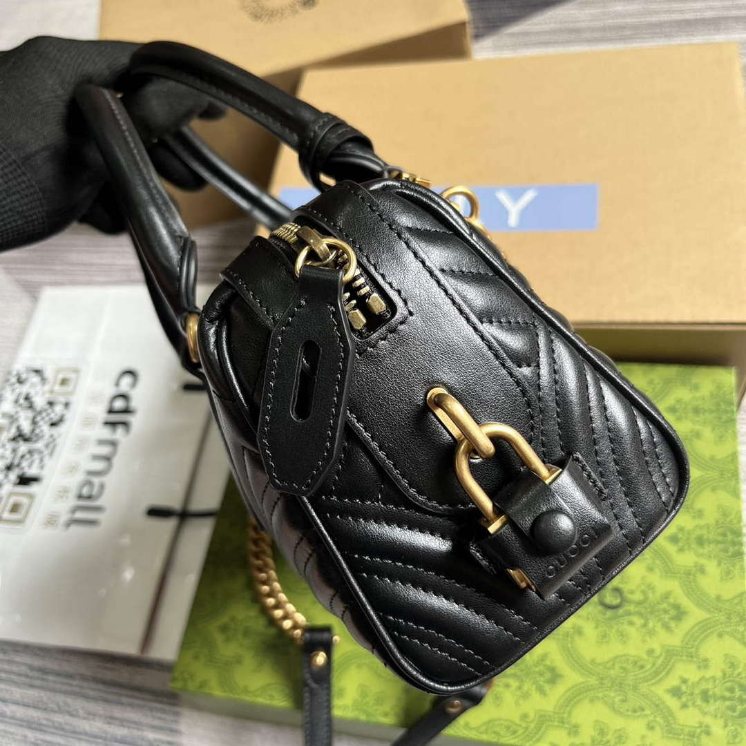 Gucci 746319 GG Marmont Small Top Handle Bag Black