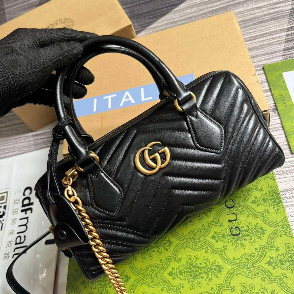 Gucci 746319 GG Marmont Small Top Handle Bag Black
