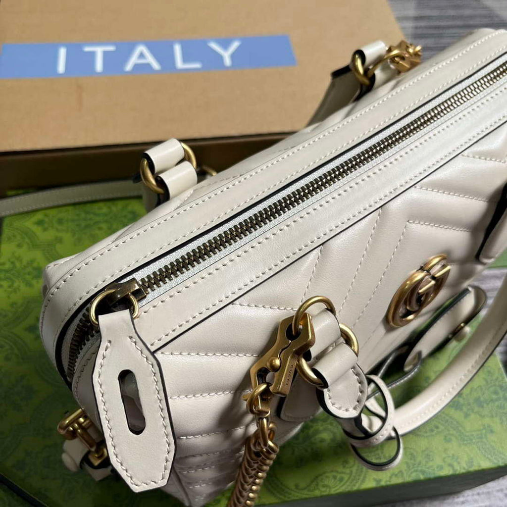 Gucci 746319 GG Marmont Small Top Handle Bag White