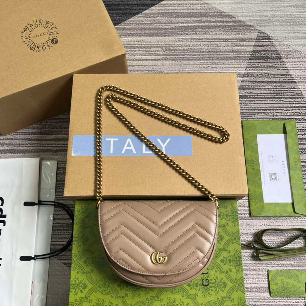 Gucci 746431 GG Marmont Matelass¨¦ Chain Mini Bag Milk tea