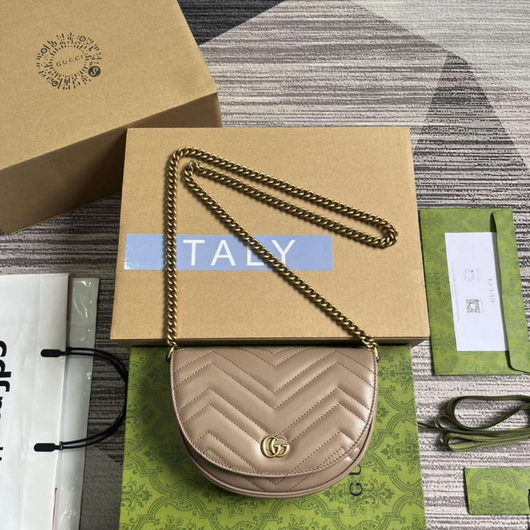 Gucci 746431 GG Marmont Matelass¨¦ Chain Mini Bag Milk tea
