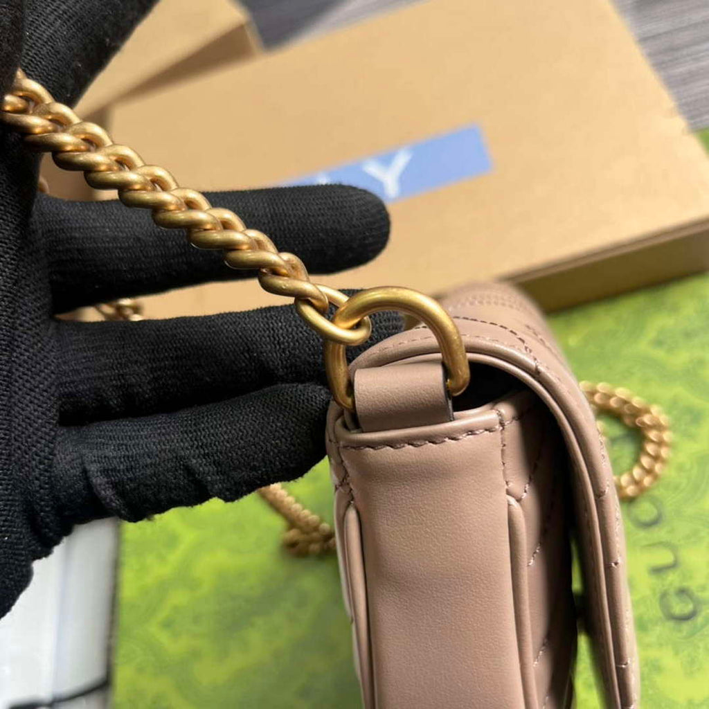 Gucci 746431 GG Marmont Matelass¨¦ Chain Mini Bag Milk tea