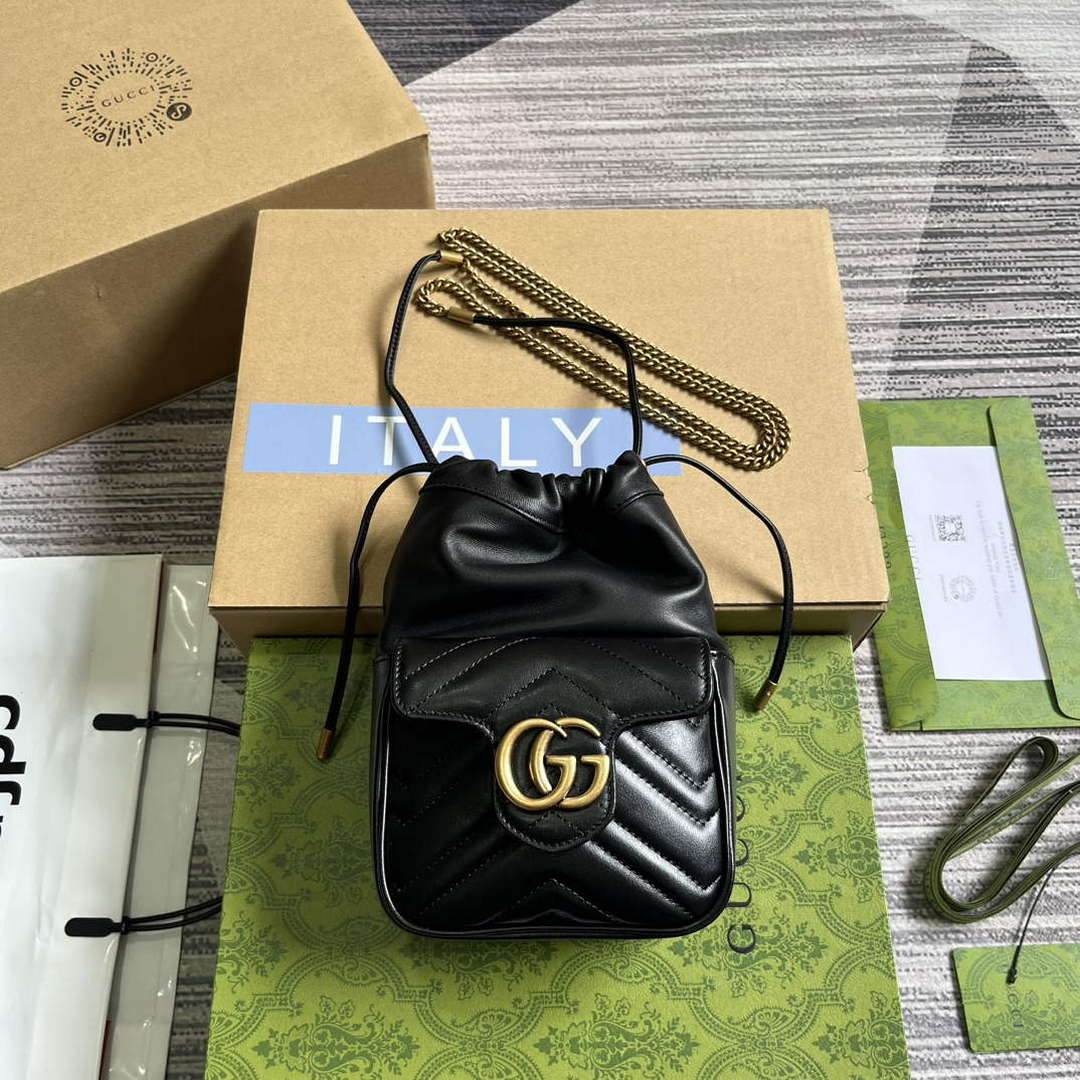 Gucci 746433 GG Marmont Mini Bucket Bag Black - Default Title - View 1