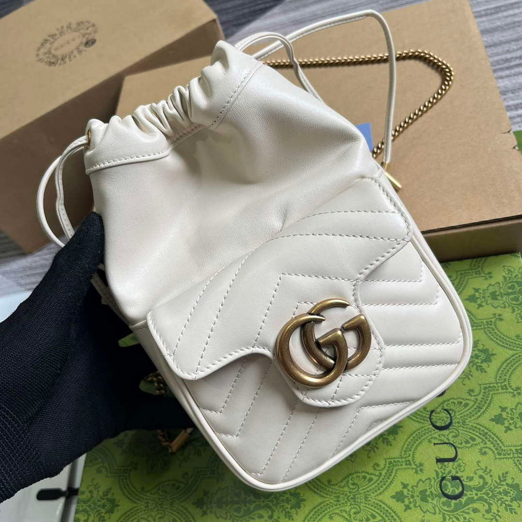 Gucci 746433 GG Marmont Mini Bucket Bag White