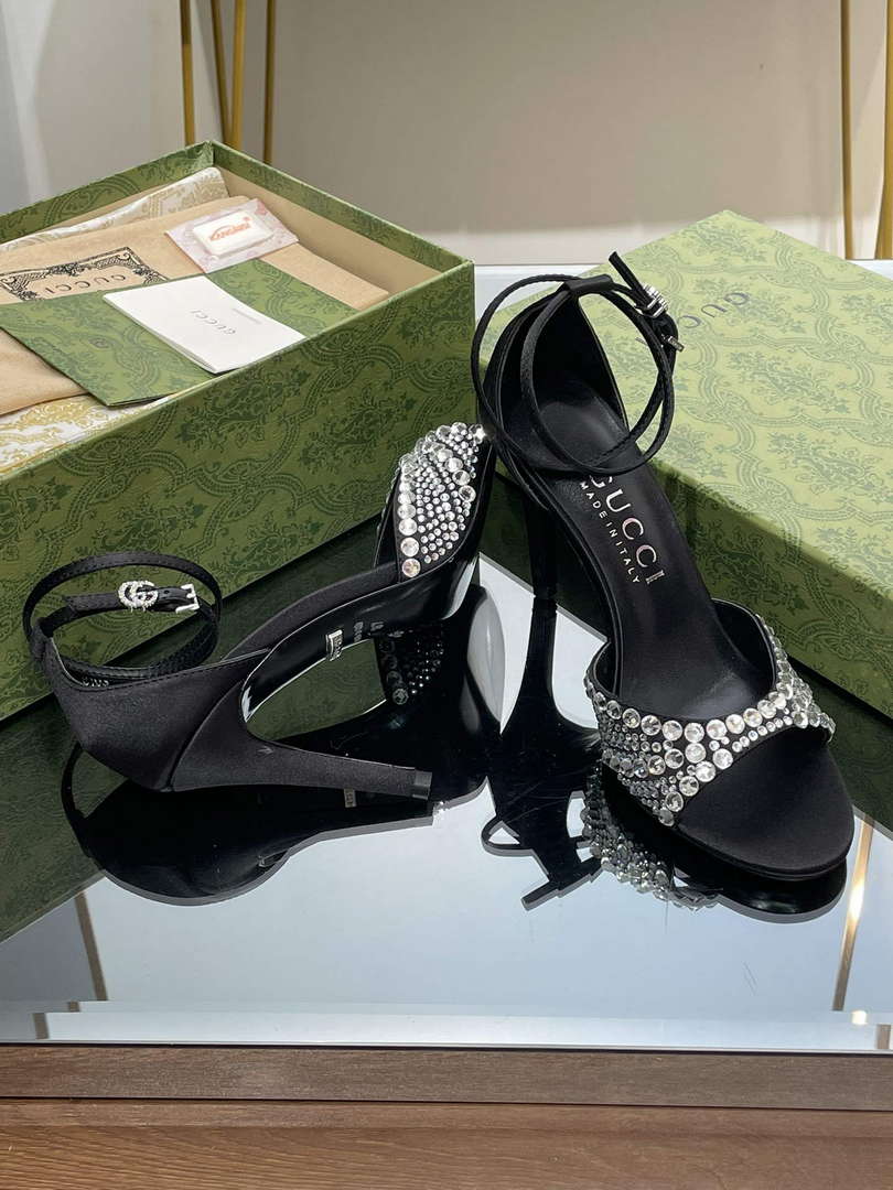 Gucci 749832 Women's High Heel Sandals With Crystals G38277