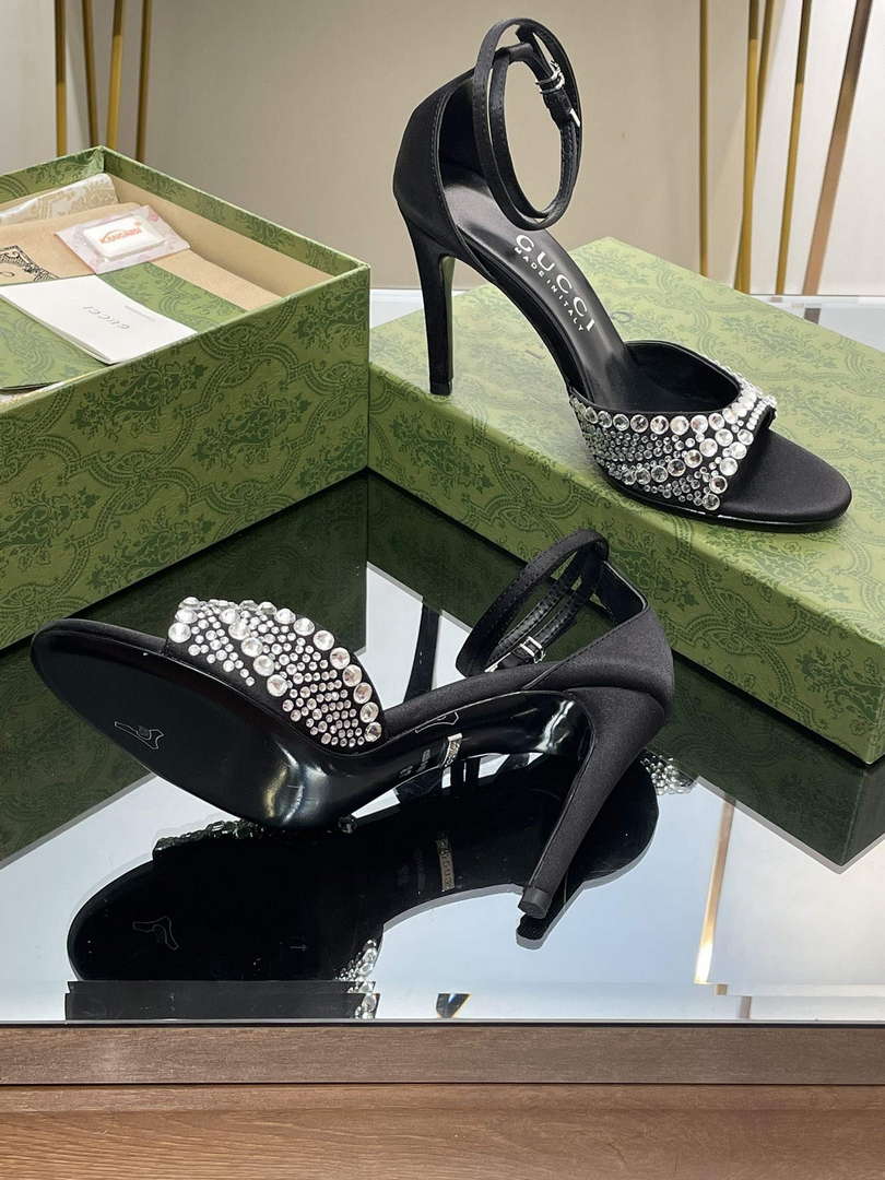 Gucci 749832 Women's High Heel Sandals With Crystals G38277 - US 4=Euro 35 - View 9