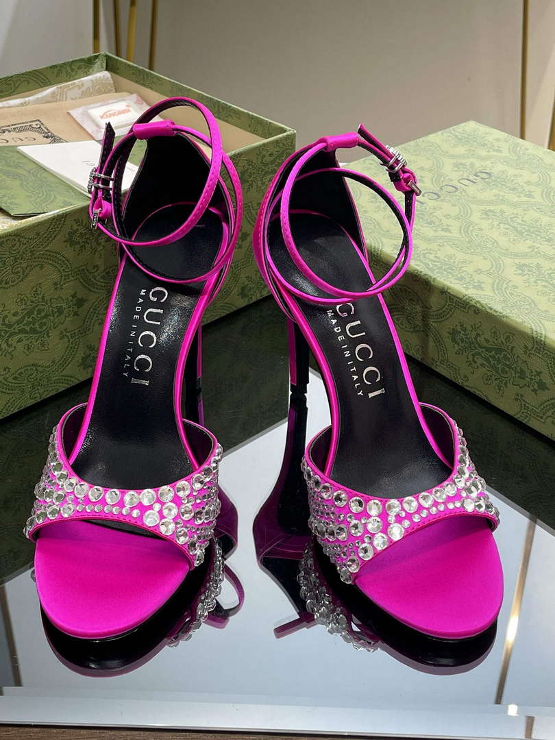 Gucci 749832 Women's High Heel Sandals With Crystals G38279