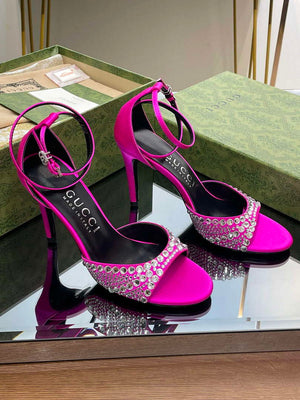 Gucci 749832 Women's High Heel Sandals With Crystals G38279 - US 4=Euro 35 - View 1
