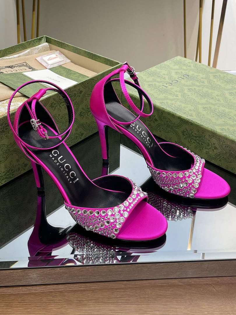 Gucci 749832 Women's High Heel Sandals With Crystals G38279 - US 4=Euro 35 - View 1