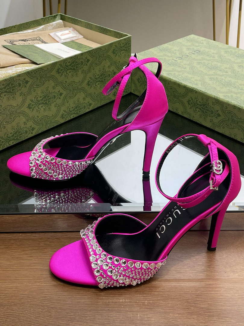 Gucci 749832 Women's High Heel Sandals With Crystals G38279 - US 4=Euro 35 - View 5