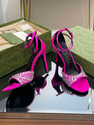 Gucci 749832 Women's High Heel Sandals With Crystals G38279 - US 4=Euro 35 - View 6