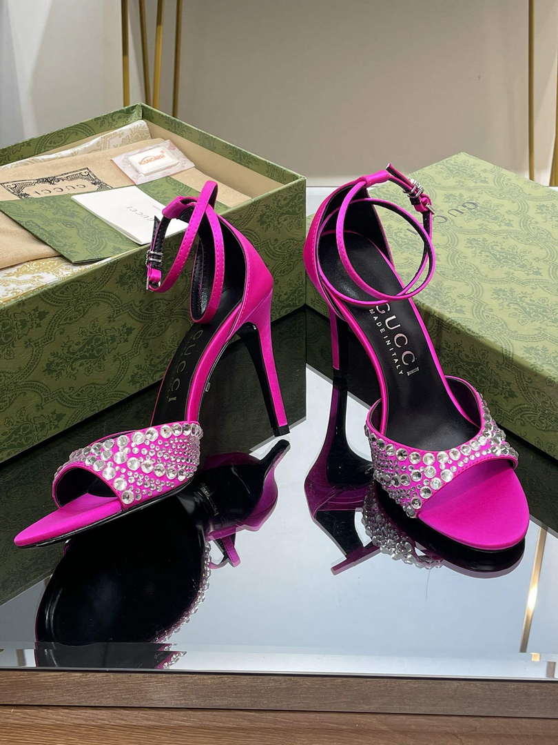 Gucci 749832 Women's High Heel Sandals With Crystals G38279 - US 4=Euro 35 - View 6