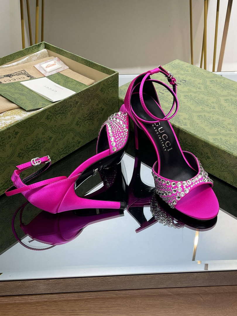 Gucci 749832 Women's High Heel Sandals With Crystals G38279