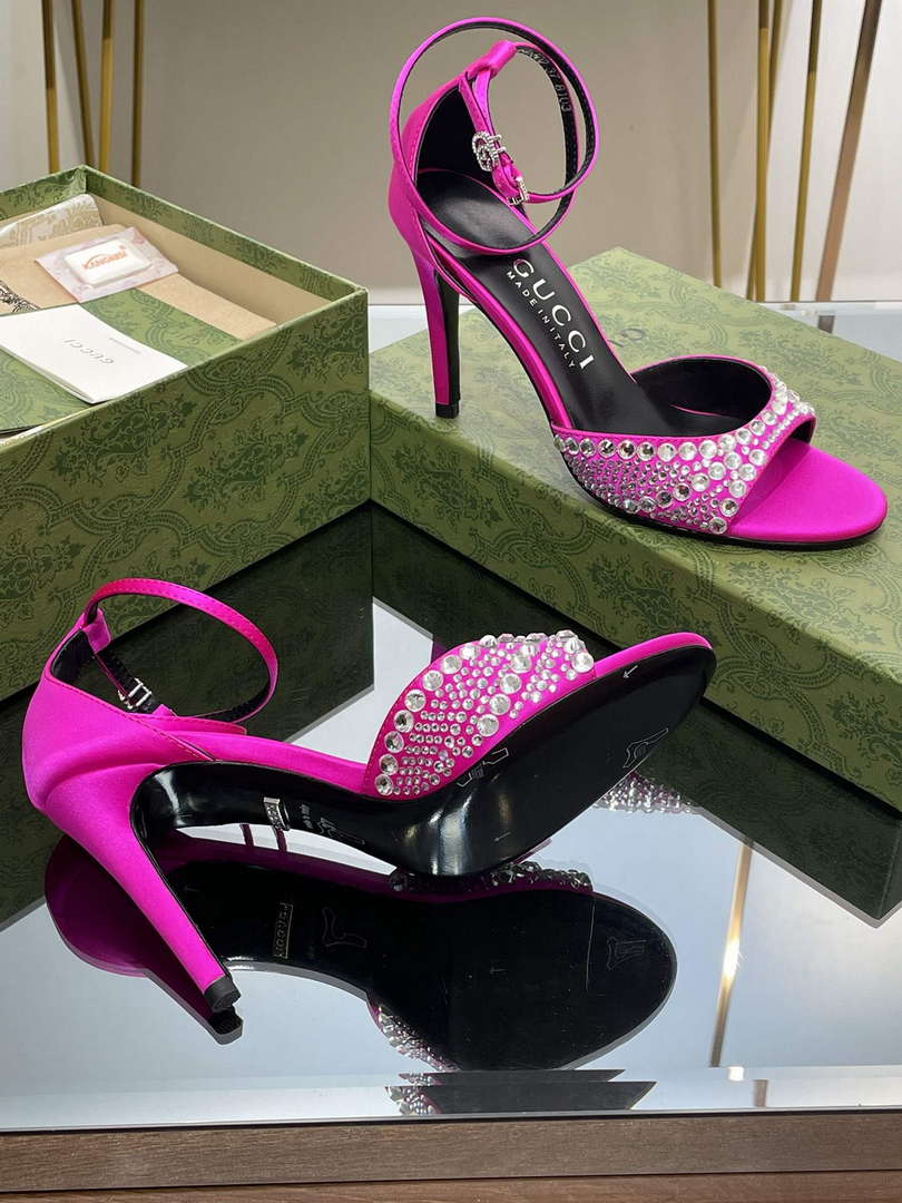 Gucci 749832 Women's High Heel Sandals With Crystals G38279 - US 4=Euro 35 - View 9