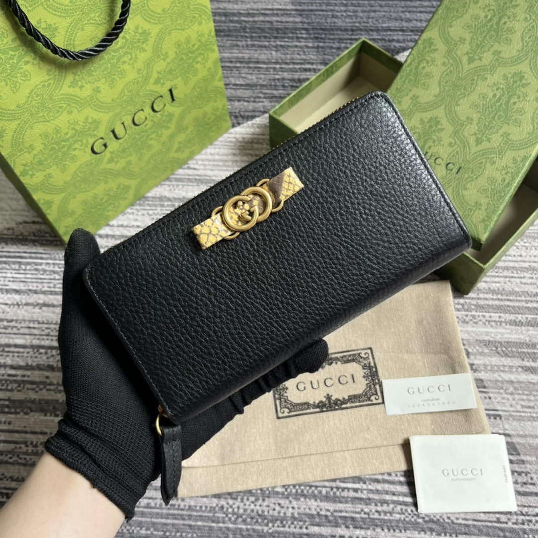 Gucci 750458 Zip wallet with Interlocking G python bow Black - Default Title - View 1