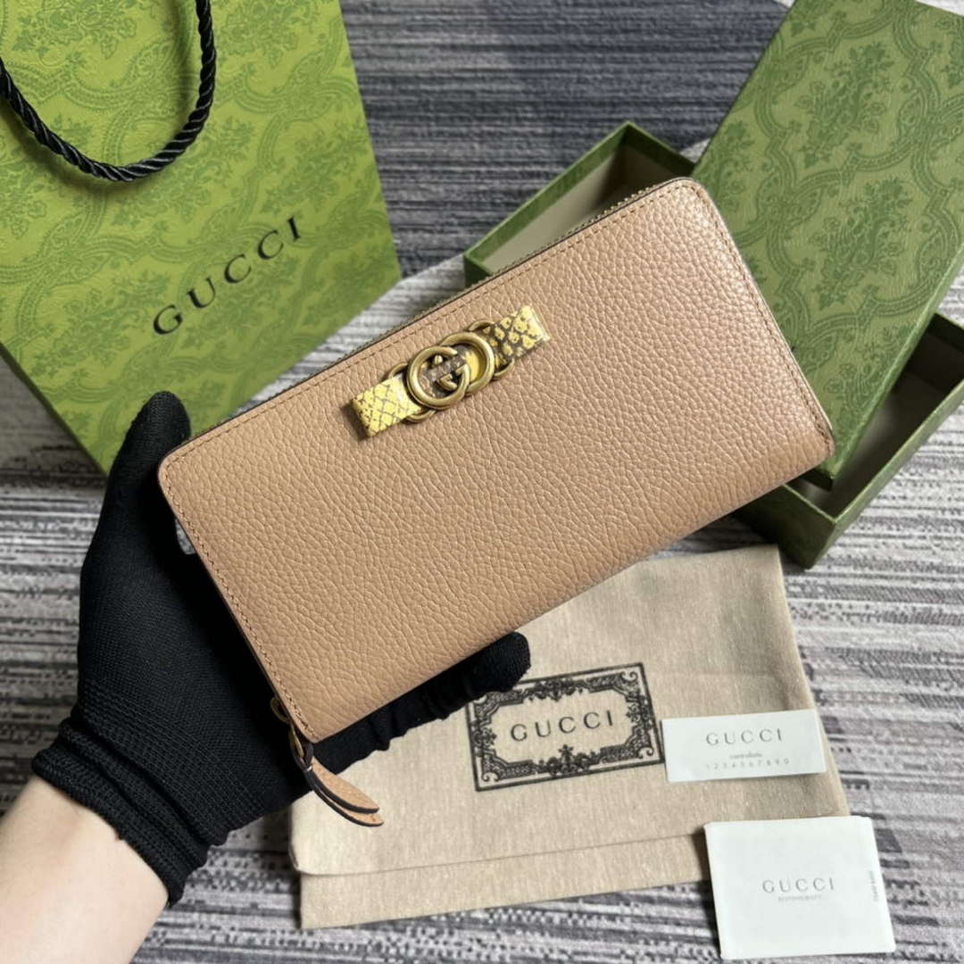 Gucci 750458 Zip wallet with Interlocking G python bow Rose beige - Default Title - View 1