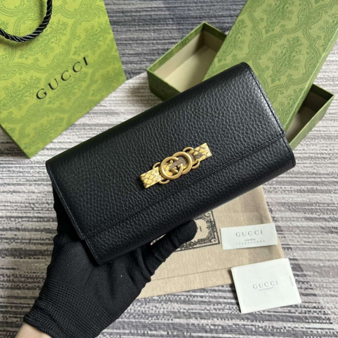 Gucci 750461 Wallet With Interlocking G Python Bow Black - Default Title - View 1