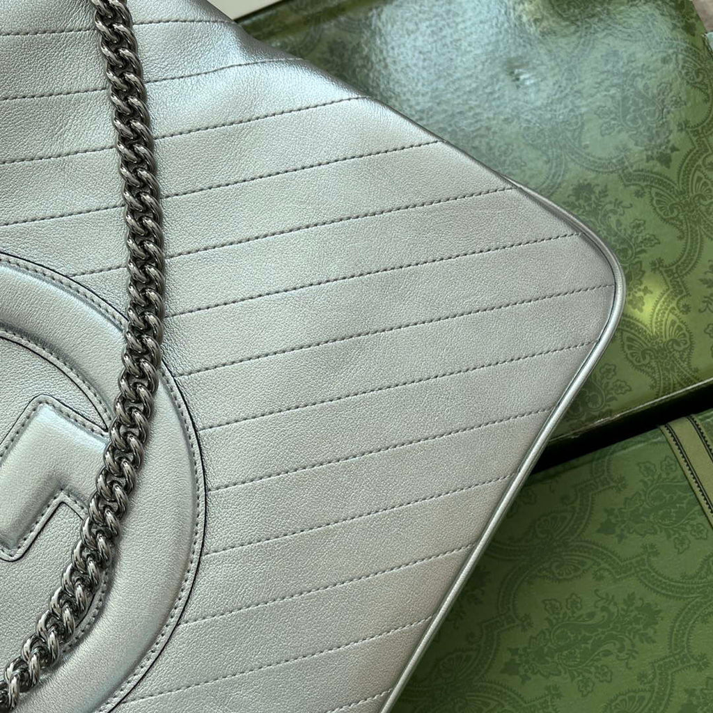 Gucci 751516 Blondie Medium Tote bag in Silver leather