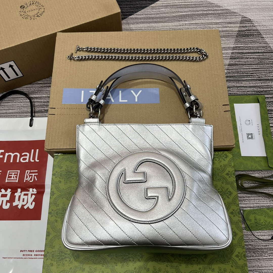 Gucci 751518 Gucci Blondie Small Tote Bag Silver - Default Title - View 1