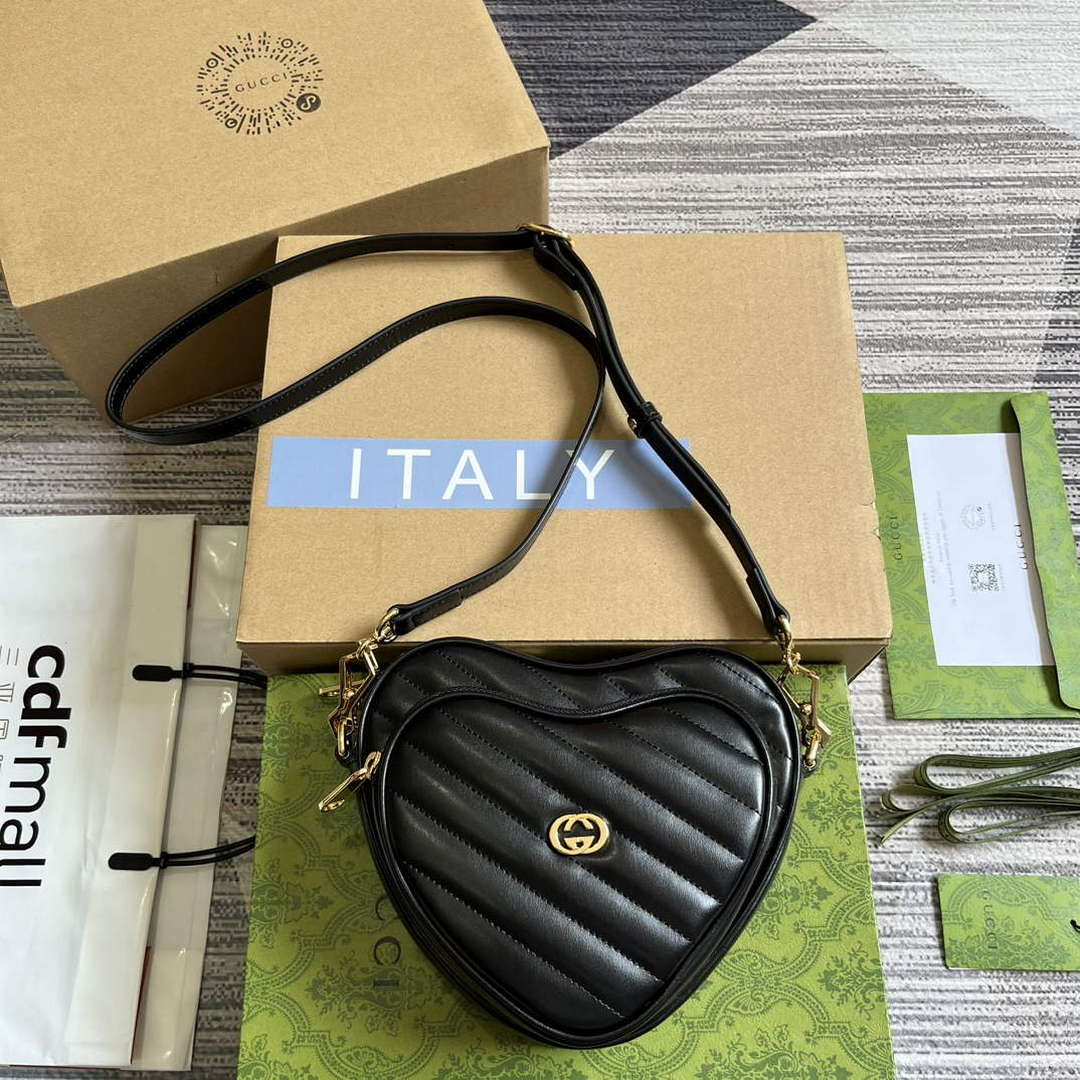 Gucci 751628 Interlocking G Mini Heart Shoulder Bag Black - Default Title - View 1