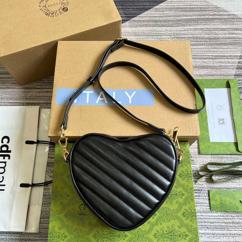 Gucci 751628 Interlocking G Mini Heart Shoulder Bag Black
