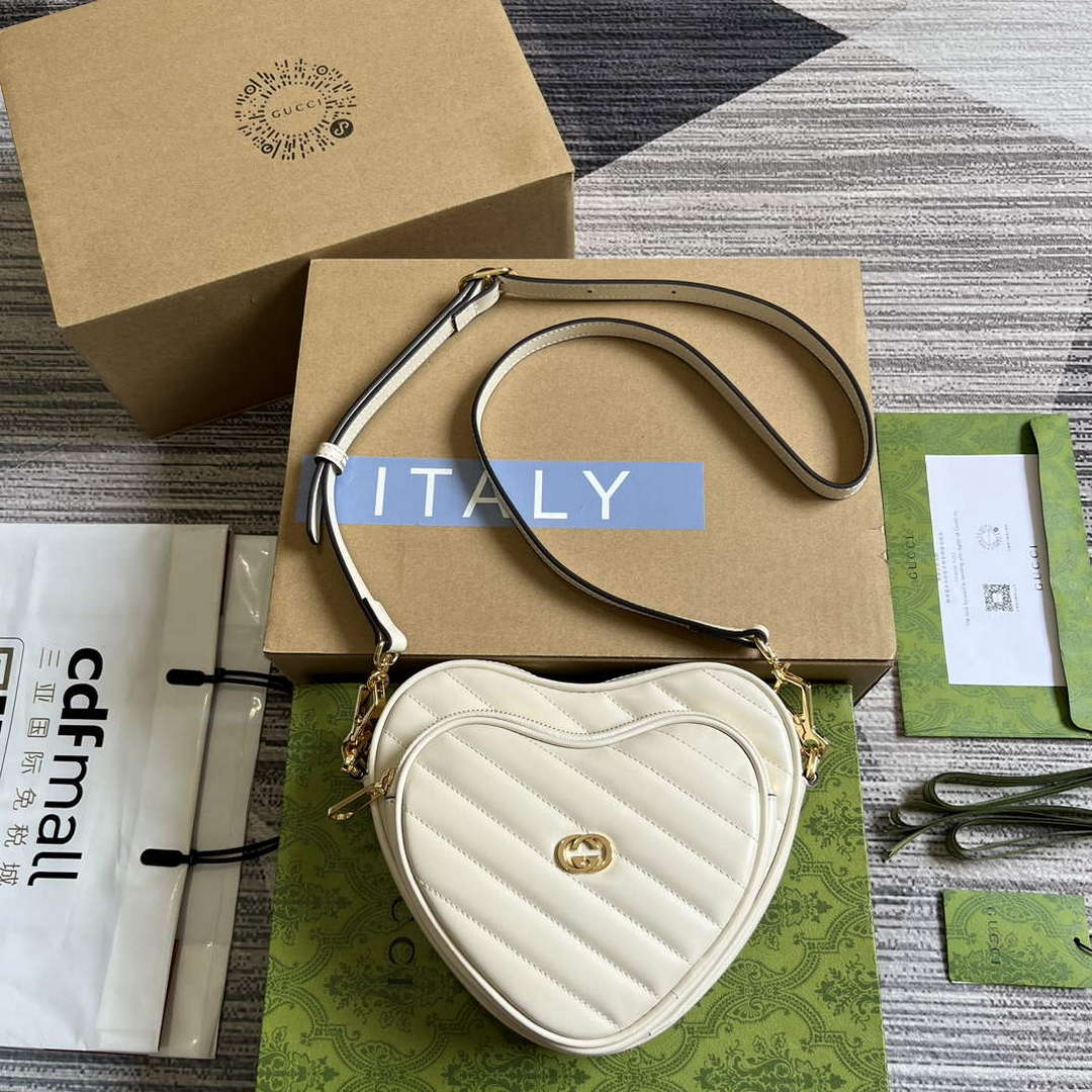 Gucci 751628 Interlocking G Mini Heart Shoulder Bag White - Default Title - View 1