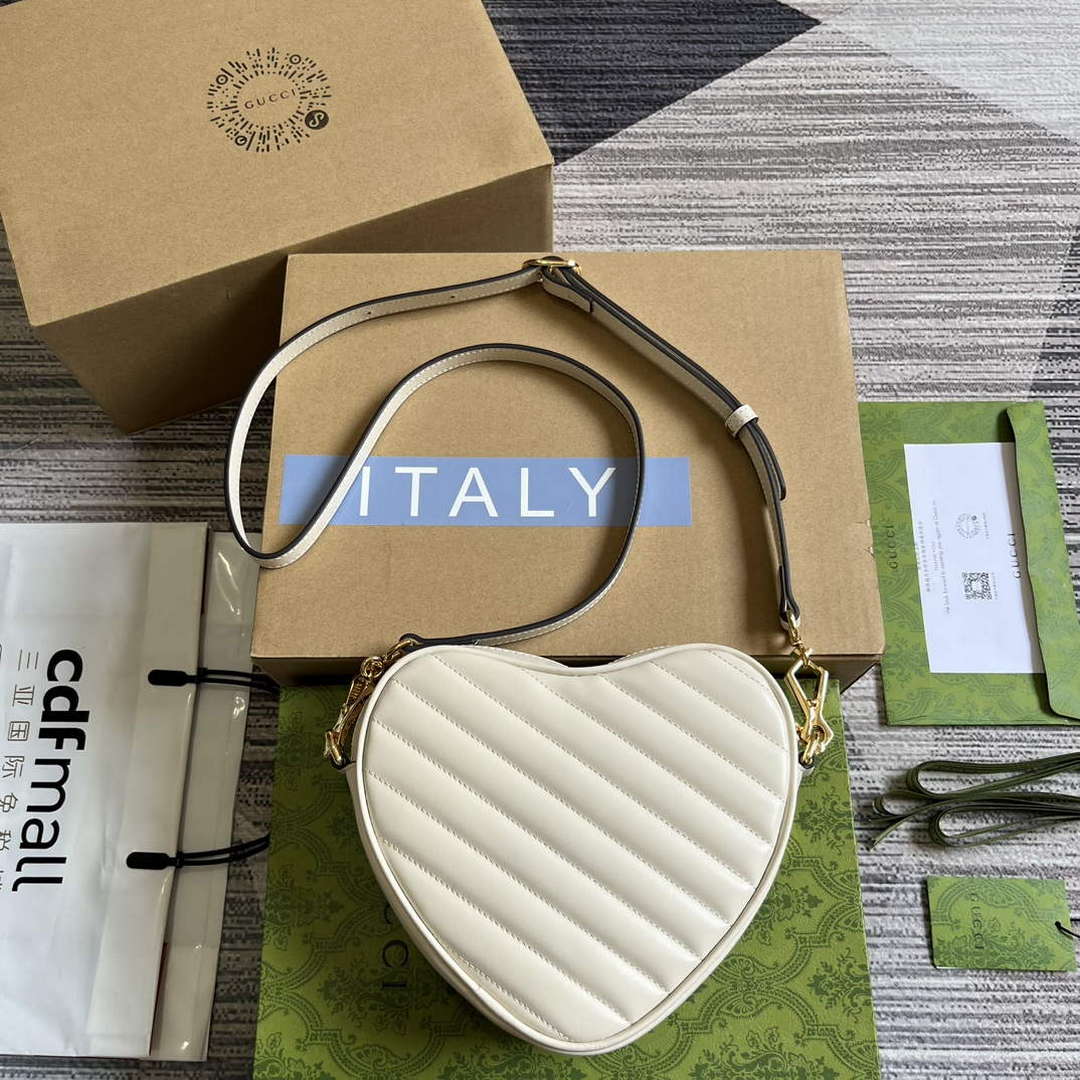 Gucci 751628 Interlocking G Mini Heart Shoulder Bag White - Default Title - View 2