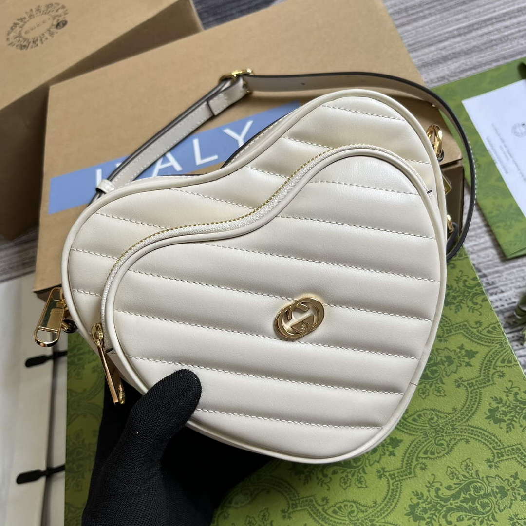 Gucci 751628 Interlocking G Mini Heart Shoulder Bag White - Default Title - View 6