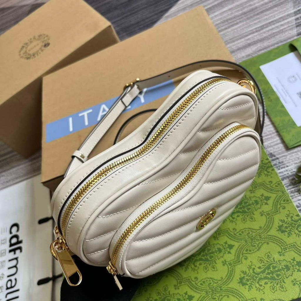 Gucci 751628 Interlocking G Mini Heart Shoulder Bag White