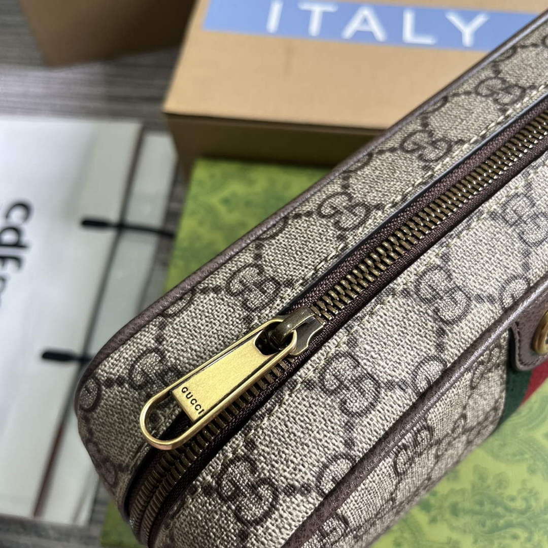 Gucci 760019 Gucci Savoy Toiletry Case With Web Brown