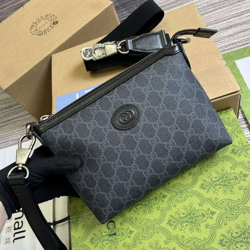 Gucci 760021 Messenger Bag With Interlocking G Black
