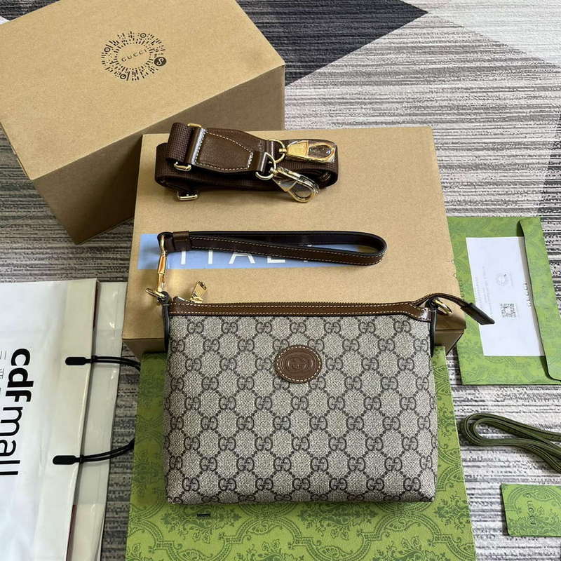 Gucci 760021 Messenger Bag With Interlocking G Brown - Default Title - View 1