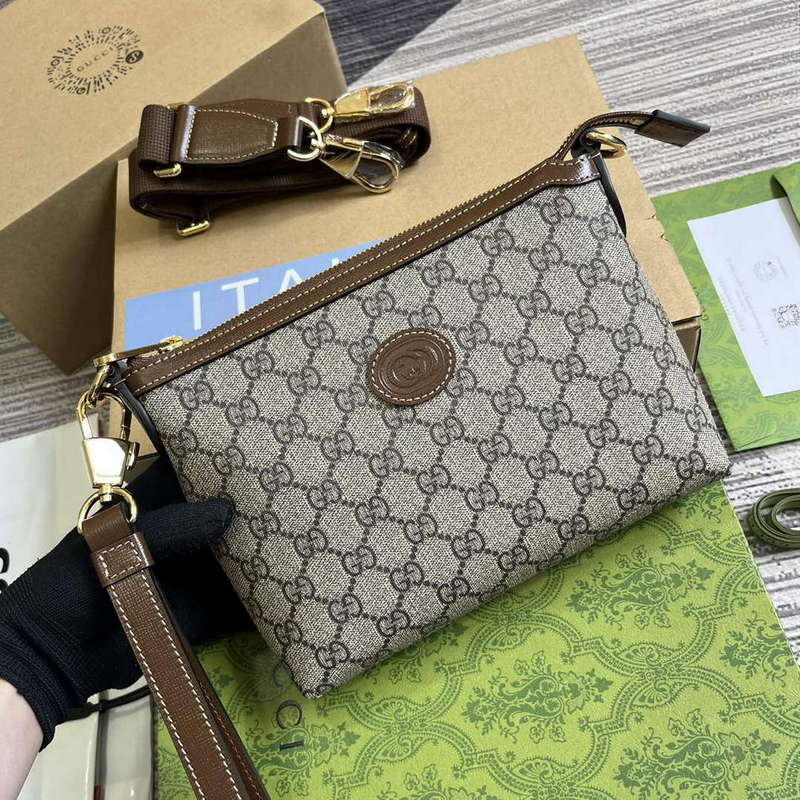 Gucci 760021 Messenger Bag With Interlocking G Brown