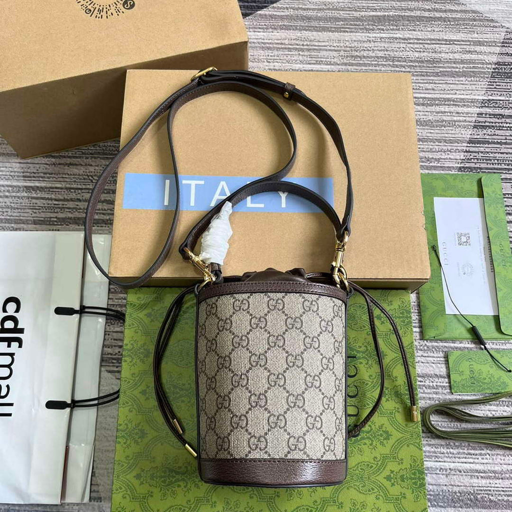 Gucci 760199 Ophidia Mini Bucket Bag Brown