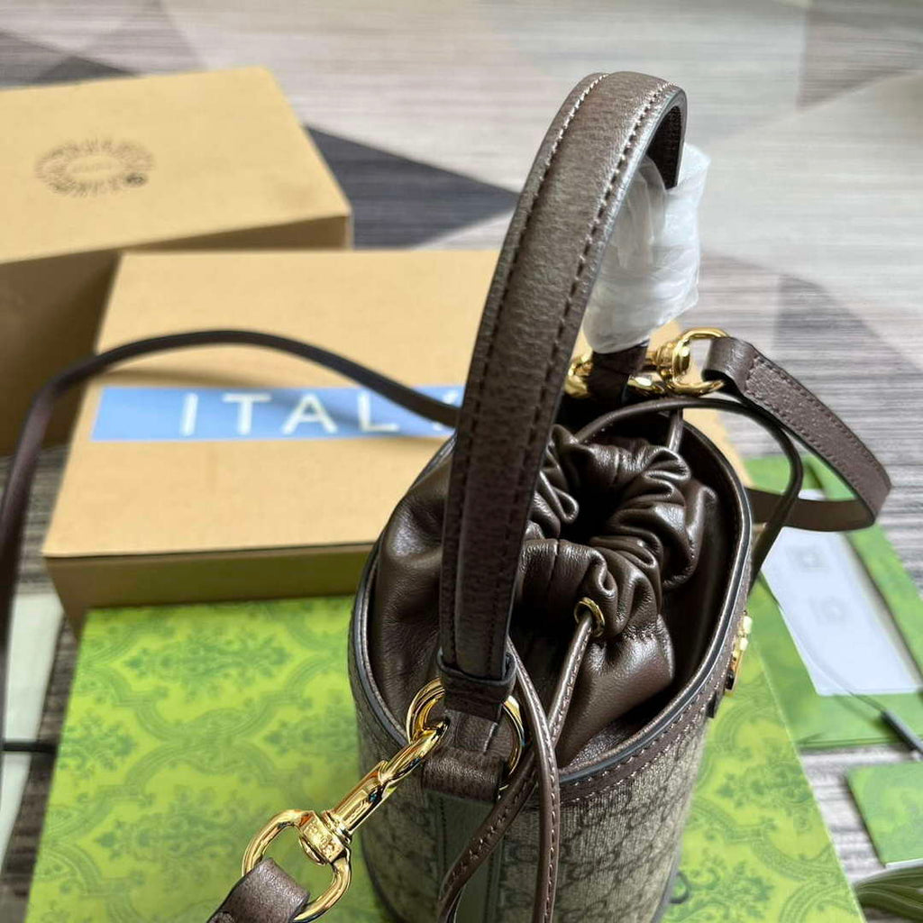 Gucci 760199 Ophidia Mini Bucket Bag Brown