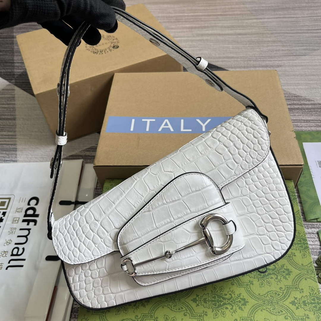 Gucci 764155 Gucci Horsebit 1955 Shoulder Bag white/crocodile pattern