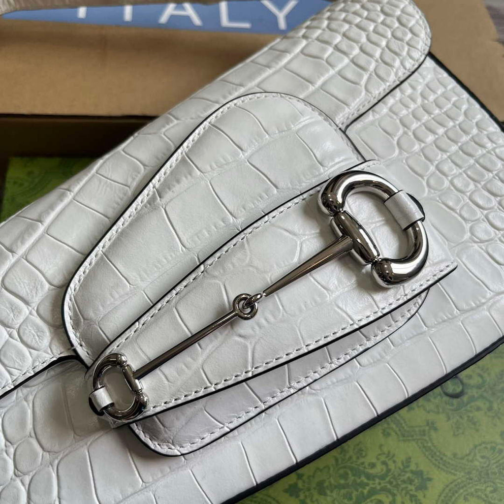Gucci 764155 Gucci Horsebit 1955 Shoulder Bag white/crocodile pattern