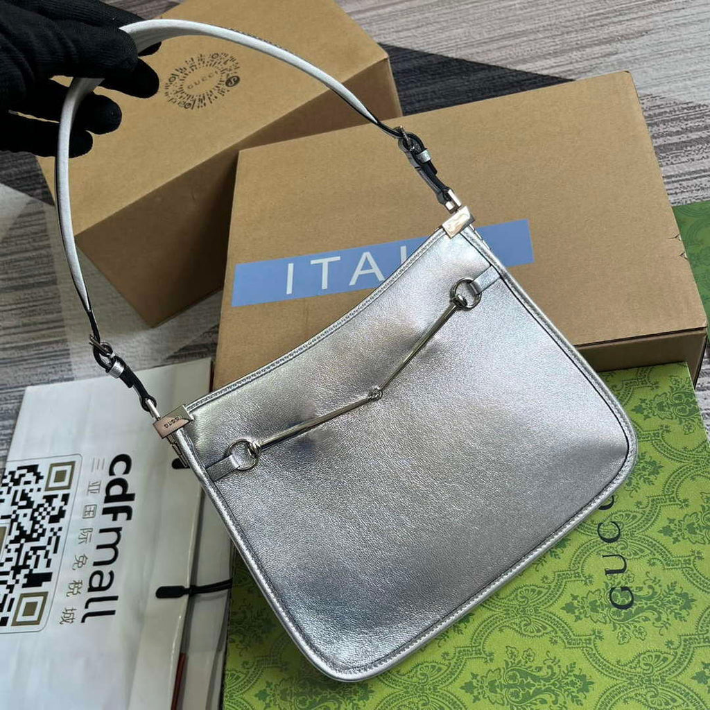 Gucci 764191 Gucci Horsebit Slim Small Shoulder Bag Metallic silver
