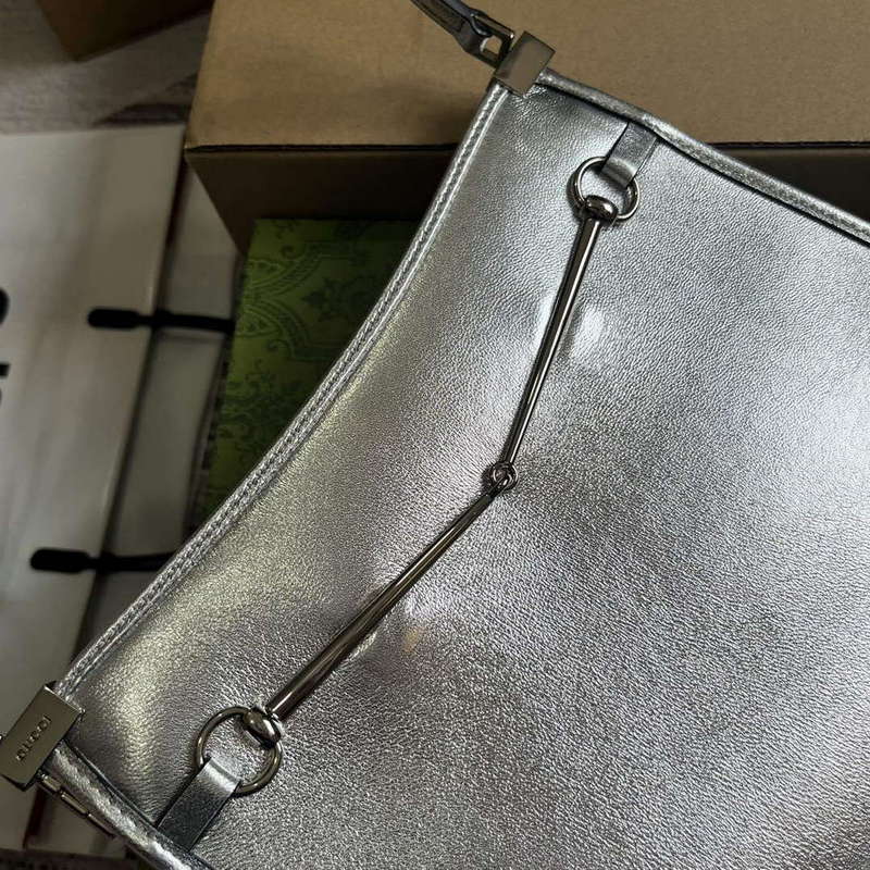 Gucci 764191 Gucci Horsebit Slim Small Shoulder Bag Metallic silver