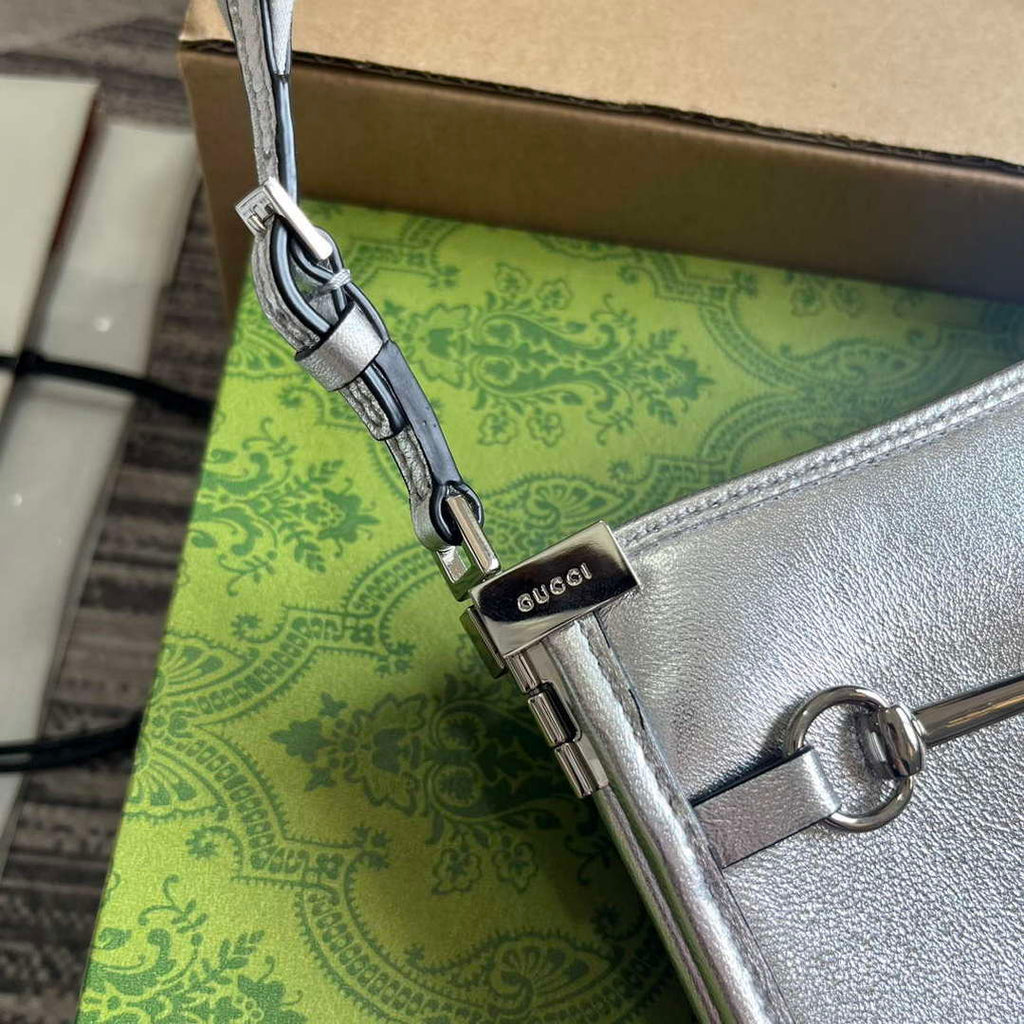 Gucci 764191 Gucci Horsebit Slim Small Shoulder Bag Metallic silver