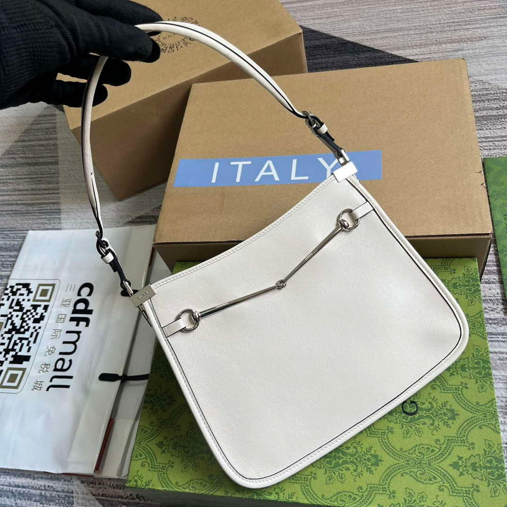 Gucci 764191 Gucci Horsebit Slim Small Shoulder Bag White