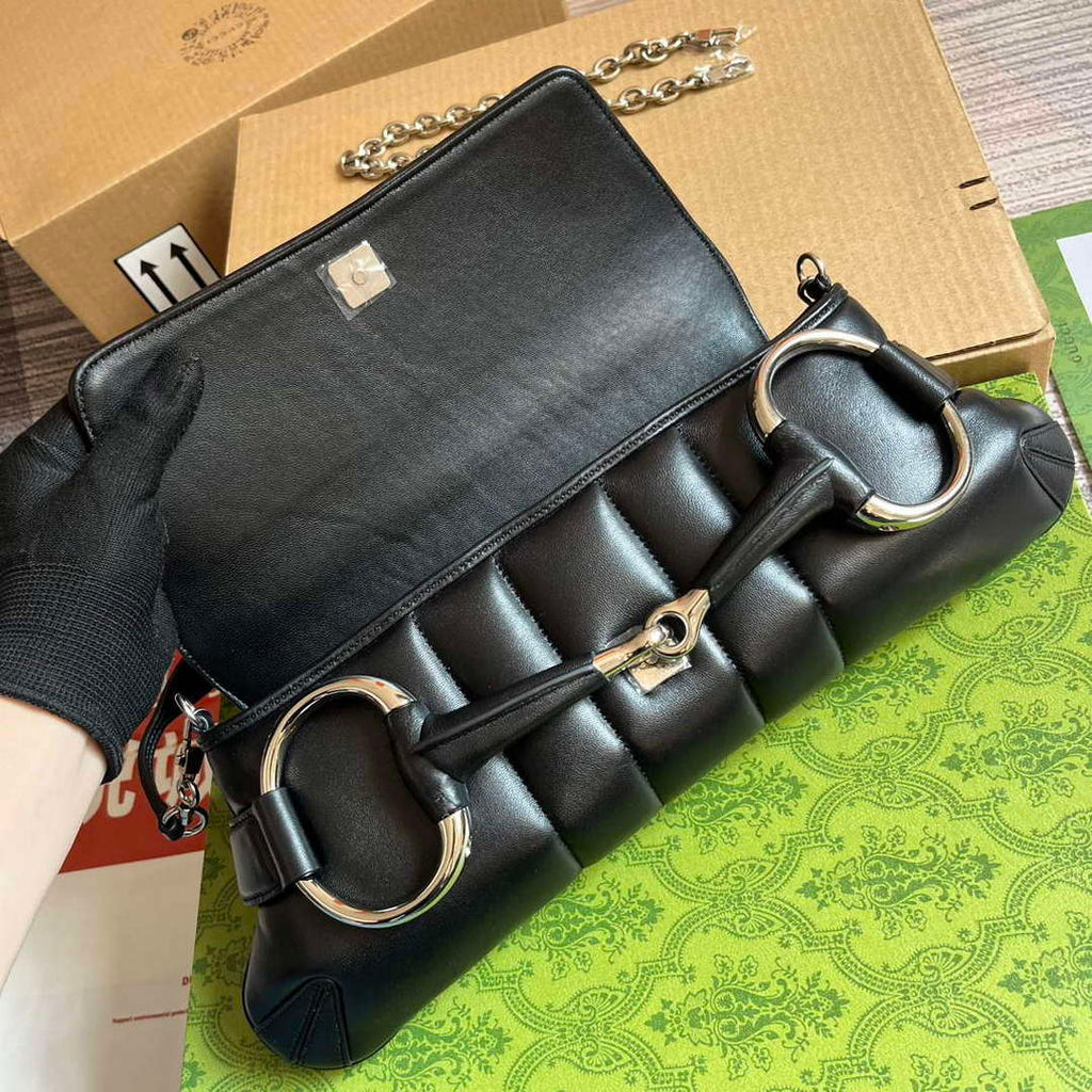 Gucci 764255 Gucci Horsebit Chain Medium Shoulder Bag Black