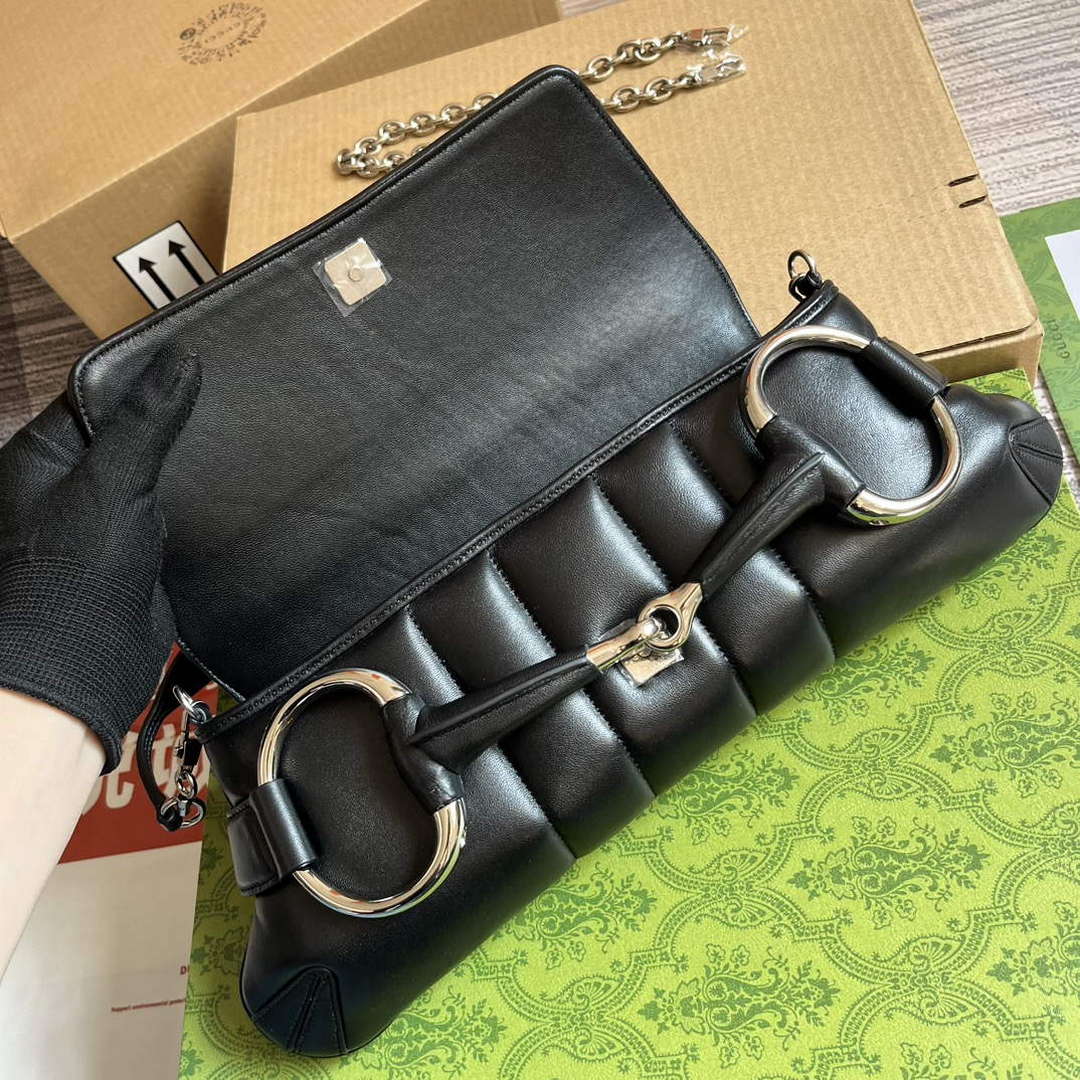 Gucci 764255 Gucci Horsebit Chain Medium Shoulder Bag Black