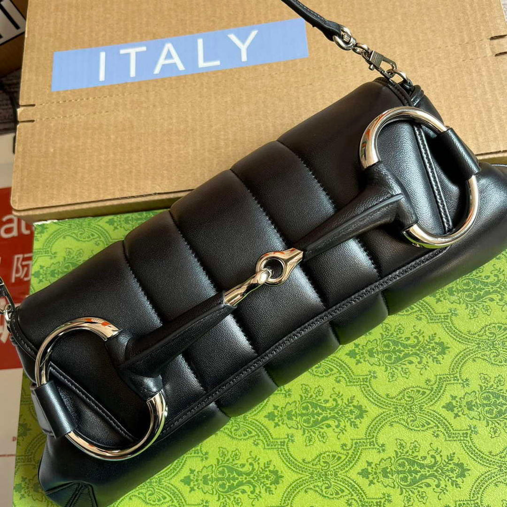 Gucci 764255 Gucci Horsebit Chain Medium Shoulder Bag Black
