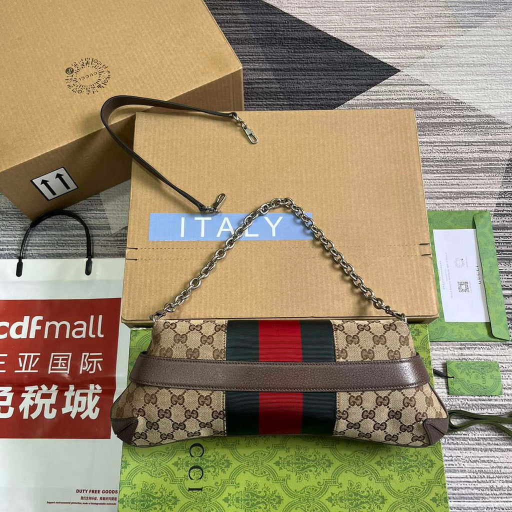 Gucci 764255 Gucci Horsebit Chain Medium Shoulder Bag Brown