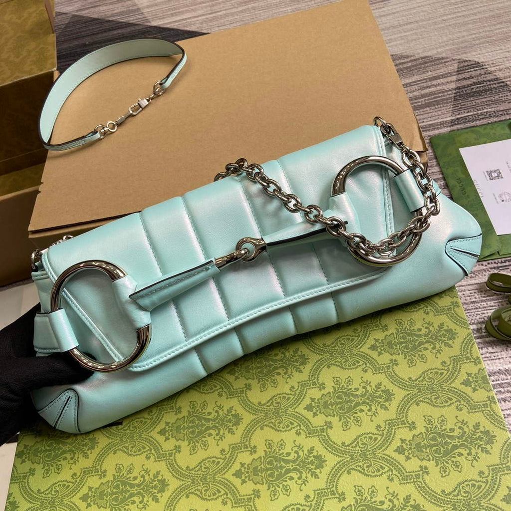 Gucci 764255 Gucci Horsebit Chain Medium Shoulder Bag Symphony blue