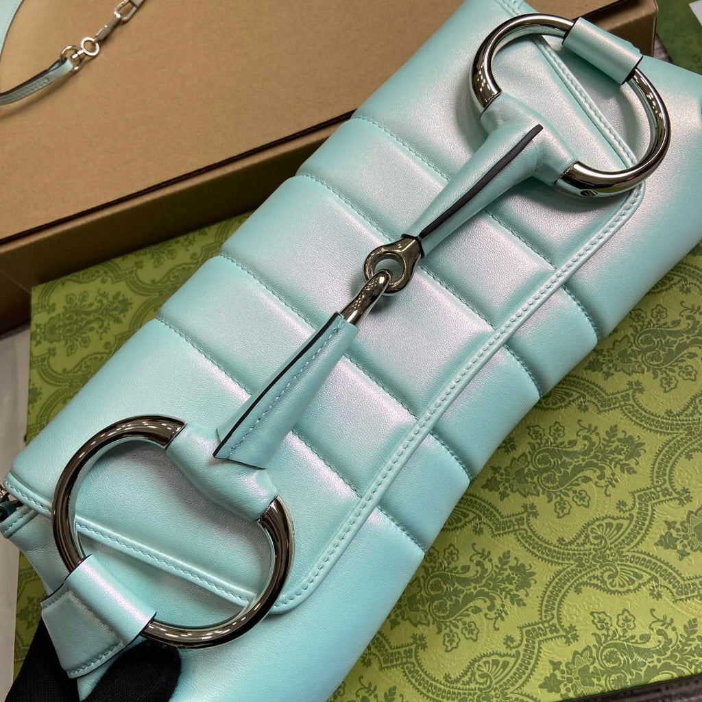 Gucci 764255 Gucci Horsebit Chain Medium Shoulder Bag Symphony blue
