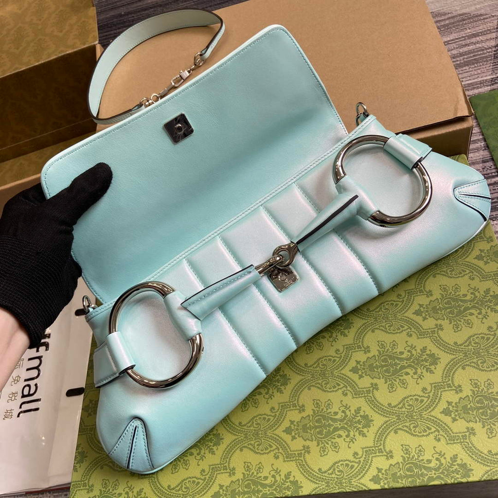 Gucci 764255 Gucci Horsebit Chain Medium Shoulder Bag Symphony blue